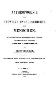 Cover of: Anthropogenie, oder, Entwickelungsgeschichte des Menschen ...