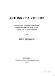 Cover of: Antonio da Viterbo: Ein Beitrag zur Geschichte der umbrischen Malerschule um ...