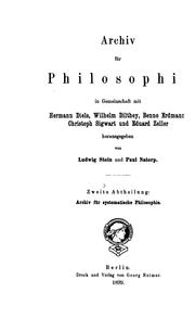 Cover of: Archiv für systematische Philosophie