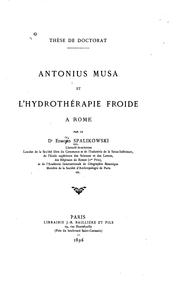 Cover of: Antonius Musa et l'hydrothérapie froide à Rome by Edmond Spalikowski