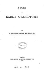 Cover of: A plea for early oviarotomy