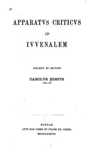 Cover of: Apparatus criticus ad Iuvenalem by Carl Hosius