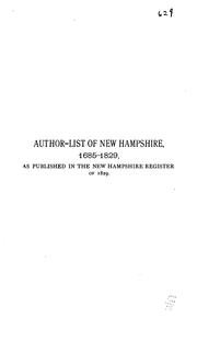 Cover of: Author List of New Hampshire, 1685-1829