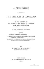Cover of: A Vindication of the Doctrine of the Church of England on the Validity of the Orders of the ...