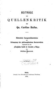 Cover of: Beiträge zur Quellenkritik des Qu. Curtius Rufus...