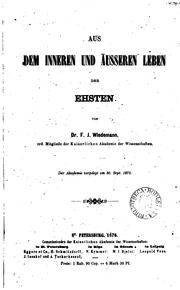 Aus dem inneren und äusseren Leben der Ehsten