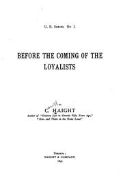 Cover of: Before the Coming of the Loyalists