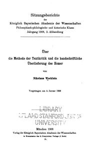 Cover of: Über die Methode dere Textkritik und die handschriftliche Überlieferung des Homer by Nicolaus Wecklein