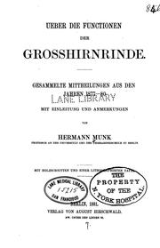Cover of: Über die Functionen der Grosshirnrinde: gesammelte Mittheilungen by Hermann Munk
