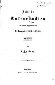 Cover of: Baltische Culturstudien aus den vier Jahrhunderten der Ordenszeit(1184-1561)