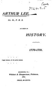 Cover of: A Vindication of Arthur Lee, LL. D., F. R. S.: Former Representative of the Province of ...