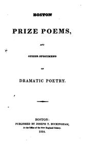 Cover of: Boston Prize Poems, and Other Specimens of Dramatic Poetry