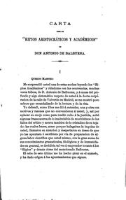 Cover of: Carta sobre los"ripios aristocráticos y académicos" de Don Antonio de Balbuena