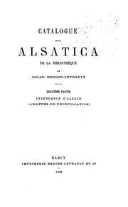 Cover of: Catalogue des Alsatica de la bibliothèque de Oscar Berger-Levrault. by Oscar Berger-Levrault