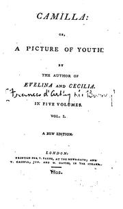 Cover of: Camilla: or, A picture of youth, by the author of Evelina. [with MS. note by Jane Austen].