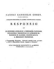 Cover of: Caroli Gabrielis Cobet ...: Commentatio, qua continetur Prosopographia Xenophontea ...