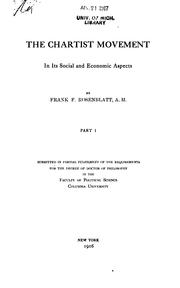 Cover of: The Chartist Movement in Its Social and Economic Aspects