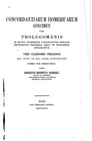 Cover of: Concordantiarum homericarum specimen cum prolegomenis in quibus praesertim concordantiae ...