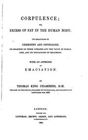 Cover of: Corpulence: Or, Excess of Fat in the Human Body