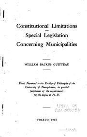 Cover of: Constitutional Limitations Upon Special Legislation Concerning Municipalities