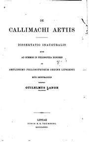 Cover of: De Callimachi aetiis