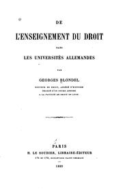 Cover of: De l'enseignement du droit dans les universités allemandes