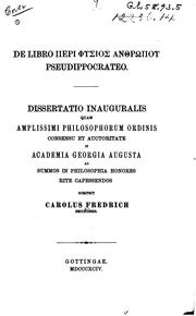 Cover of: De libro peri physios anthrōpou pseudippocrateo