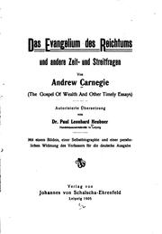 Cover of: Das Evangelium des Reichtums und andere Zeit- und Streitfragen by Andrew Carnegie