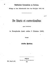 Cover of: De lituris et correctionibus quae inveniuntur in Xenophontis Anab. codice C (Parisino 1640).