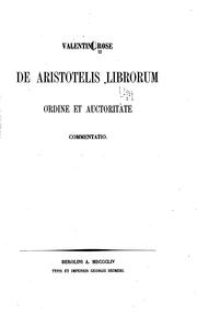 Cover of: De Aristotelis librorum ordine et auctoritate commentatio