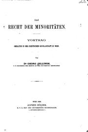 Cover of: Das Recht der Minoritäten: Vortag gehalten in der juristischen Gesellschaft ...