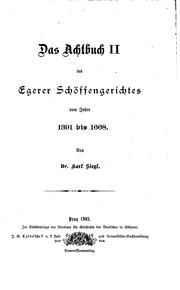 Cover of: Das Achtbuch des Egerer Schöffengerichtes by Karl Siegl