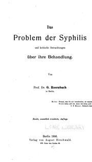 Cover of: Das Problem der Syphilis und kritische Betrachtungen über ihre Behandlung