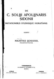 Cover of: De C. Lollii Apollinaris Sidonii imitationibus studiisque Horatianis