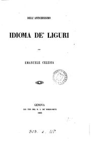 Cover of: Dell'antichissimo idioma de'Liguri