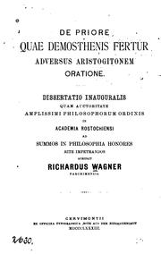 Cover of: De priore quae Demosthenis fertur adversus aristogitonem oratione