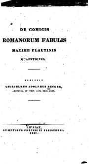 Cover of: De comicis romanorum fabulis maxime plautinus questiones