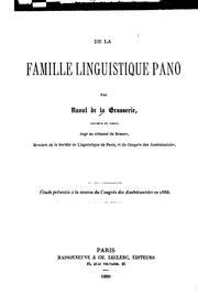 De la famille linguistique pano by Raoul de La Grasserie