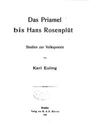 Cover of: Das Priamel bis Hans Rosenplüt: Studien zur Volkspoesie