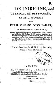 Cover of: De l'origine, de la nature, des progrès, et de l'influence des établissemens ...