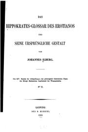 Cover of: (das) Hippokrates-glossar des Erotianos und seine ursprüngliche Gestalt