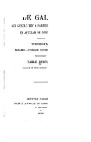Cover of: De Gallis qui sæculo XIII. a partibus transmarinis in Apuliam se contrulerunt / Emile Bertaux