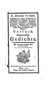 Cover of: D. Albrechts von Haller... Versuch schweizerischer Gedichte...