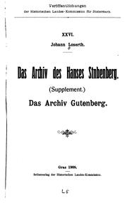 Cover of: Das Archiv des Hauses Stubenberg: Supplement by Johann Loserth