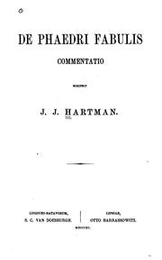 Cover of: De Phaedri fabulis commentatio