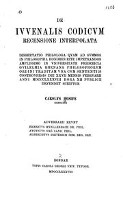 Cover of: De Juvenalis codicum recensione interpolata