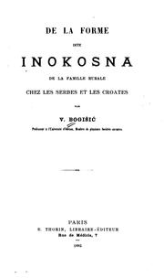 Cover of: De la forme dite inokosna de la famille rurale chez les Serbes et les Croates