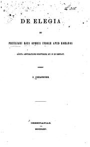 Cover of: De elegia et peculiari ejus operis indole apud Romanos