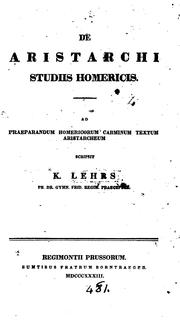 Cover of: De Aristarchi studiis Homercis