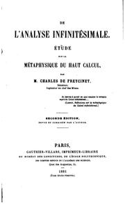 Cover of: De l'analyse infinitésimale: étude sur la métaphysique haut calcul by Charles Louis de Saulses de Freycinet